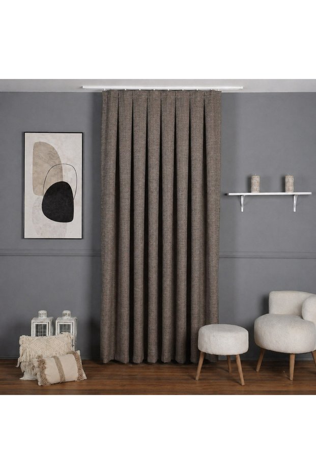 Linen Blackout Background Curtain 1/3 with Frequent Pleats for Cornice