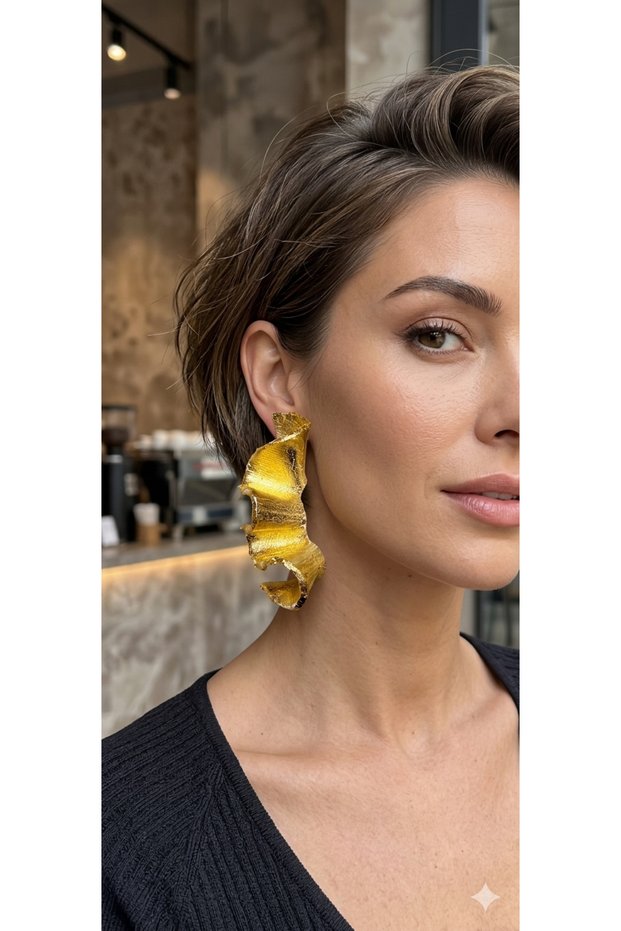Elyra Gold Textured Modern Form Earrings – Handmade Statement Design