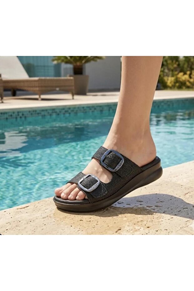 9975-19 Double Buckle Massage Sole Women's Slippers
