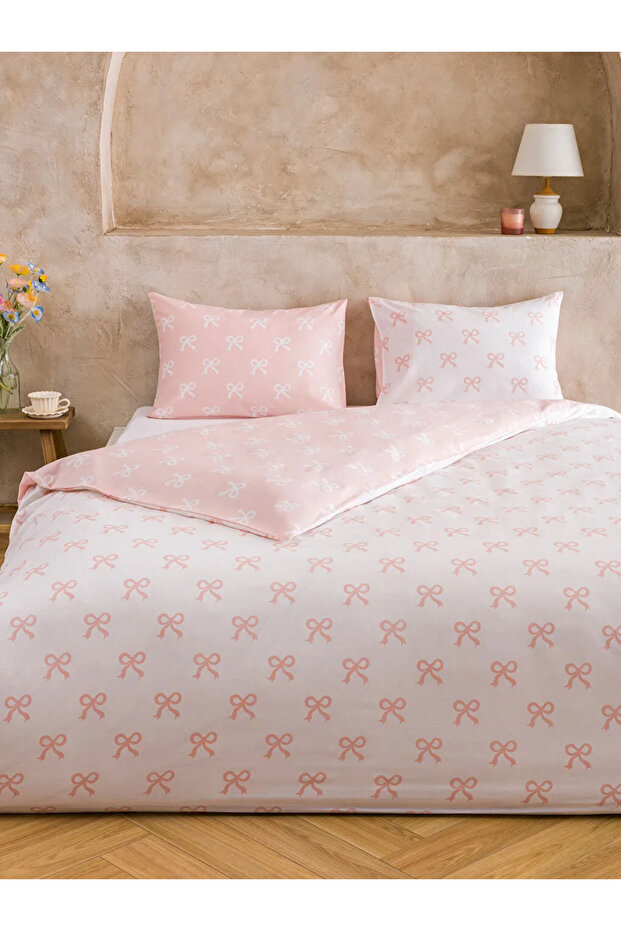 Pink Bow Printed Double Duvet Cover Set