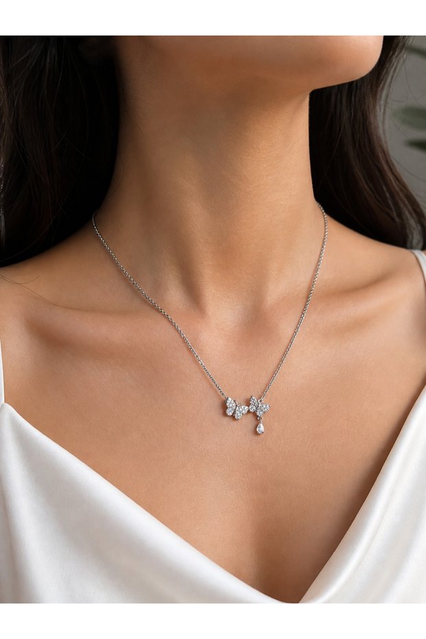 Butterfly Zircon Stone Steel Women's Necklace