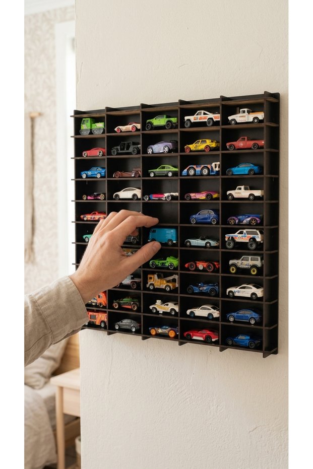 Toy Car Rack 1/64 Banu Renk 50-Piece Decorative Children's Room Toy Organizer (Suitable for Hotwheels and Matcbox Cars)