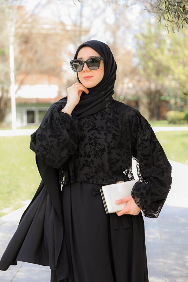 Ankanoor Flocked Printed Cape Look Medina Silk Dress 145cm Anka265149