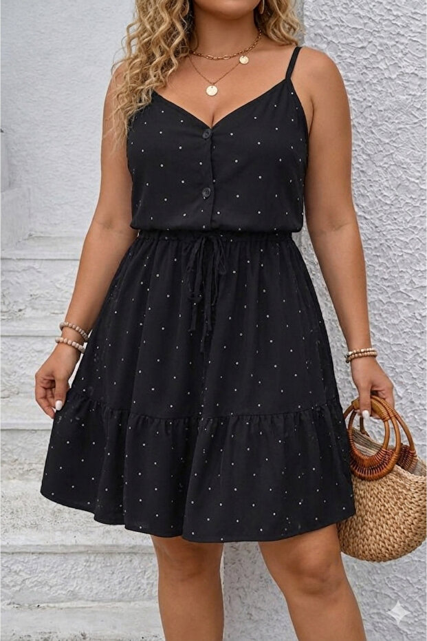 Women's Rope Strap V-Neck Patterned Short Single Jersey Dress