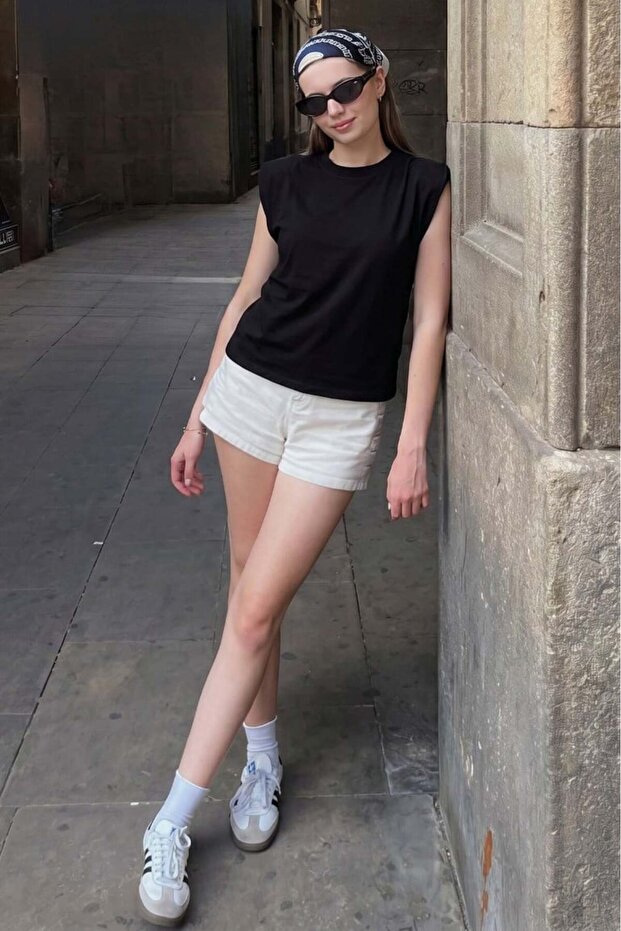 Black Padded Basic T-Shirt Mg2809