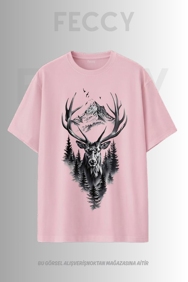 Premium Deer Printed Hunter Theme Unisex Oversize Women's T-Shirt Men's T-Shirt Cotton Oversize T-Shirt