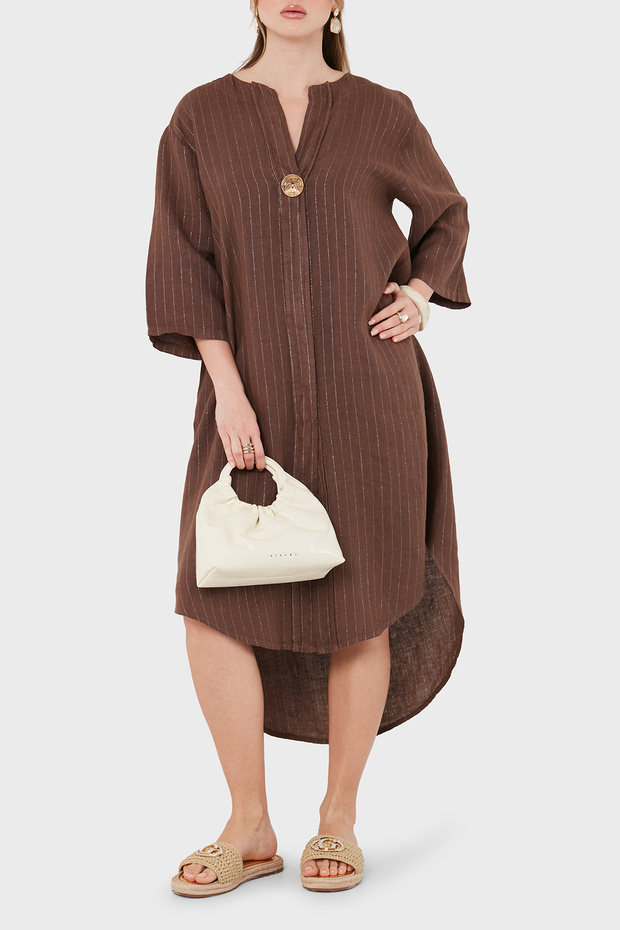 Striped Relaxed Fit Button Detailed V-Neck Dress Dress 25547L