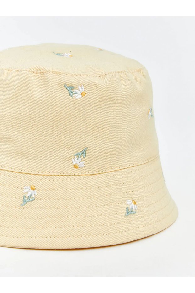 Ecru Flower Embroidered Baby Girl Bucket Hat