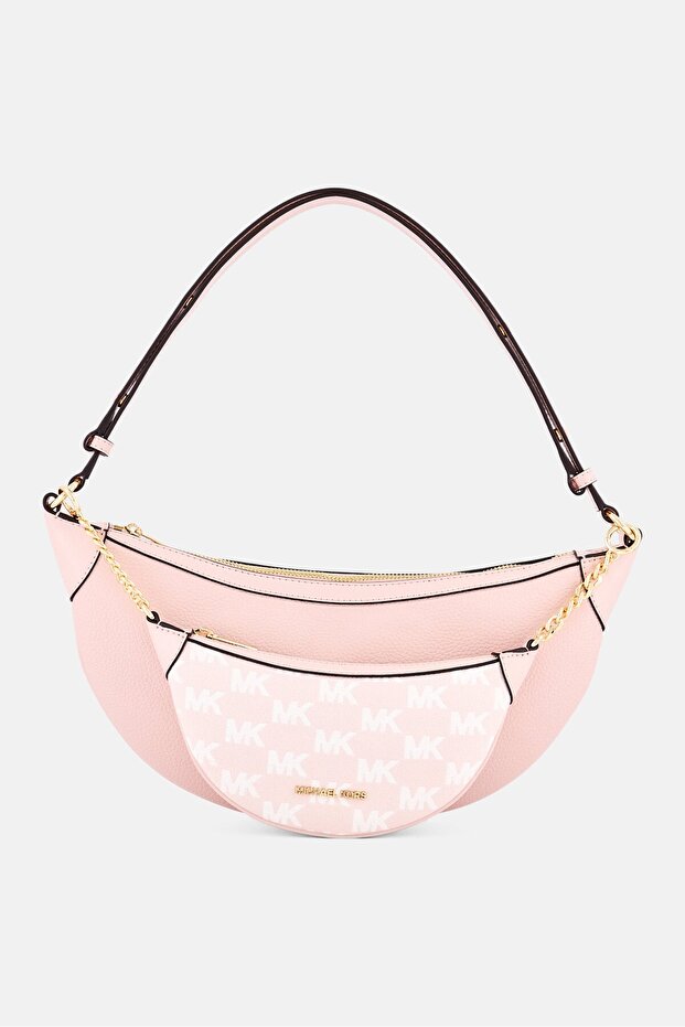 Women Brand Logo Shoulder Bag With Small Pouch, Pink