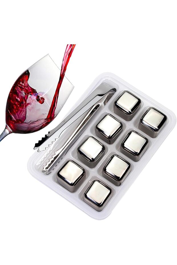 Stainless Steel Ice Mold Non-Melting Ice Cube - Tongs Not Included (8 Cubes)