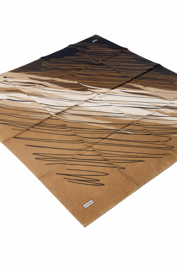 Tivil Pure Silk Scarf Ist 2127-2 Milky Coffee Geometric Pattern