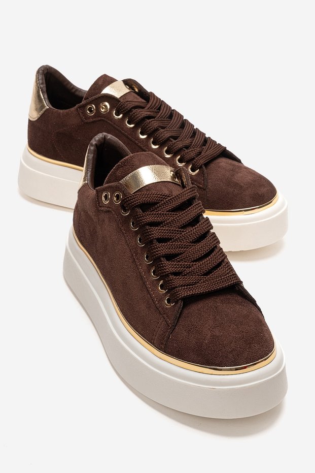Borena Brown Suede Thick Soled Women's Casual Sports Shoes