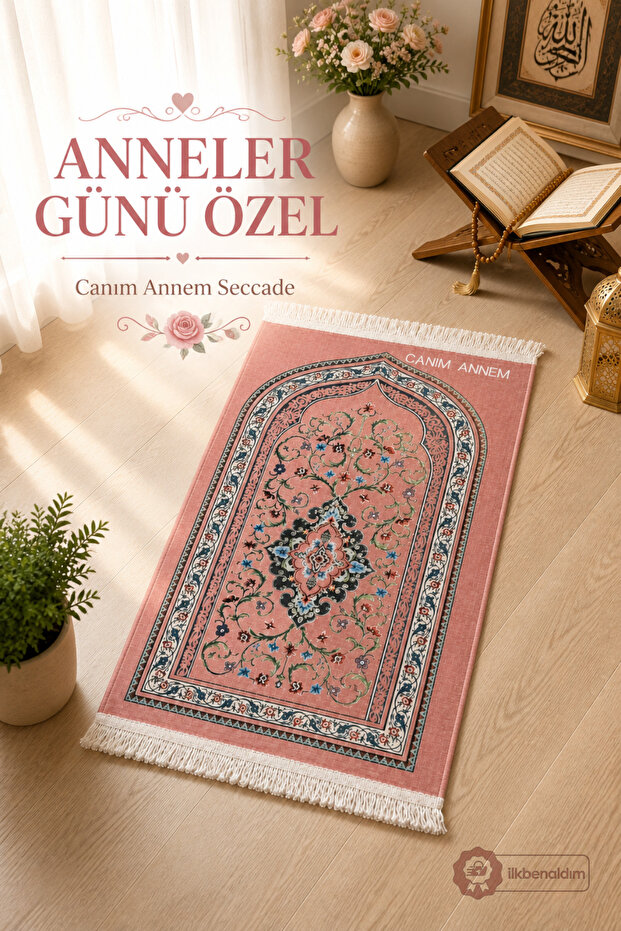 Mother's Day Special My Dear Mom Written Patterned Velvet Prayer Rug Gift Prayer Mat