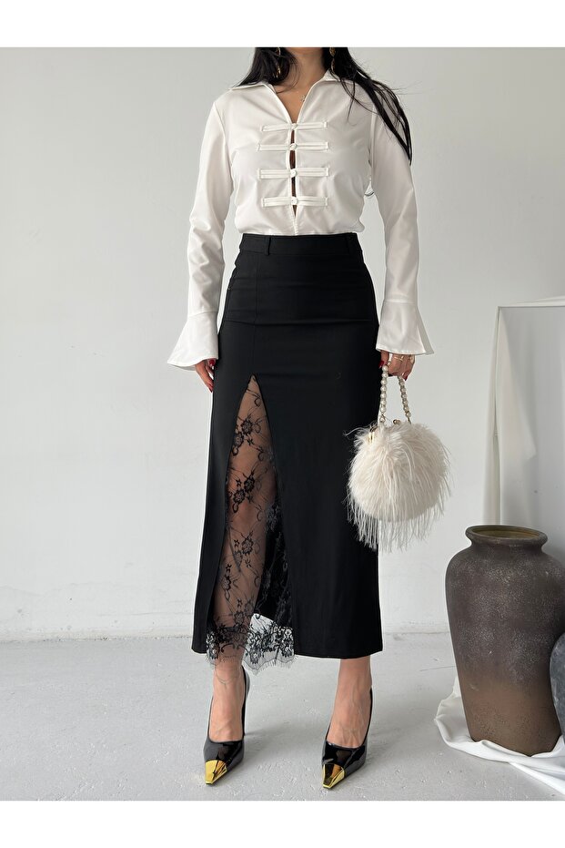 Women's Lace Detailed Midi Skirt
