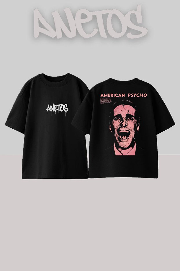 American Psycho Laughing Sigma Series Back Printed Oversize Black T-Shirt