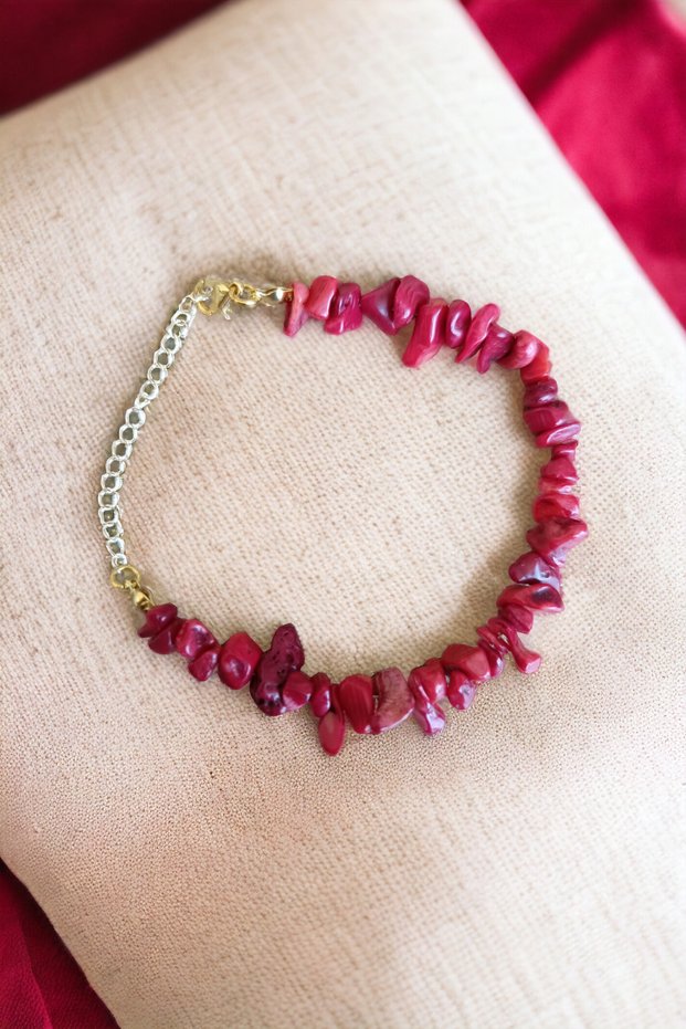 Coral Broken Stone Bracelet Real Natural Stone Brass Plated Certified Bracelet with Extension Chain