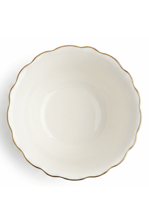 Solecasa Off-White Round Ceramic Bowl with Gold Rim - 4.15 Inch