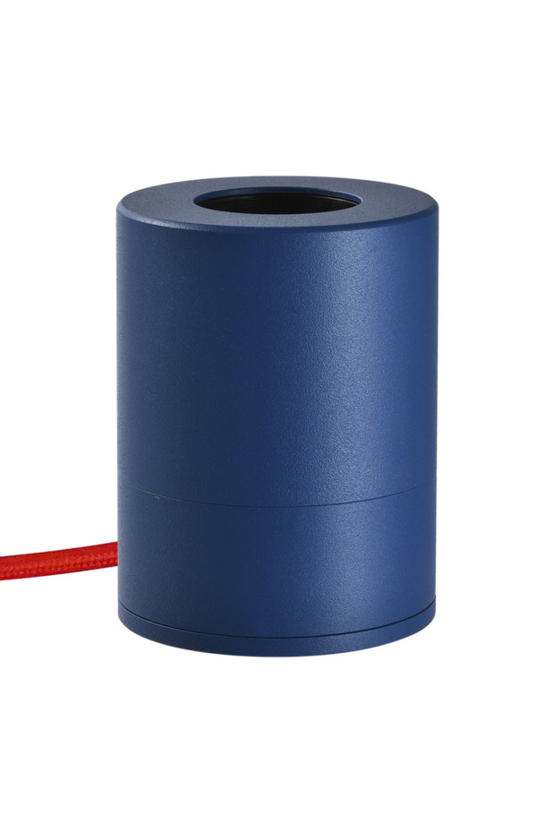 Pop table lamp base with blue finish and red cable, modern design, suitable for various lamp shades, durable construction, easy to assemble