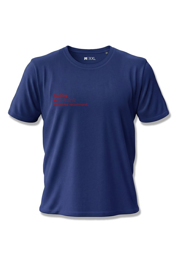 Adulting One Star Review Written Printed Navy Blue Unisex 100% Cotton T-Shirt
