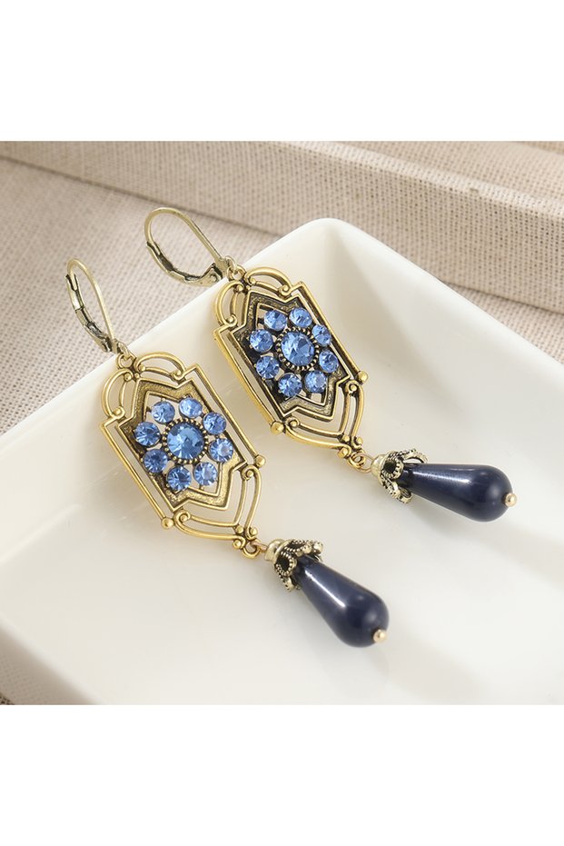 A702-1 Vintage Bohemian Geometric Water Drop Pendant Earrings For Women Imitation Amethyst Dangle Ea