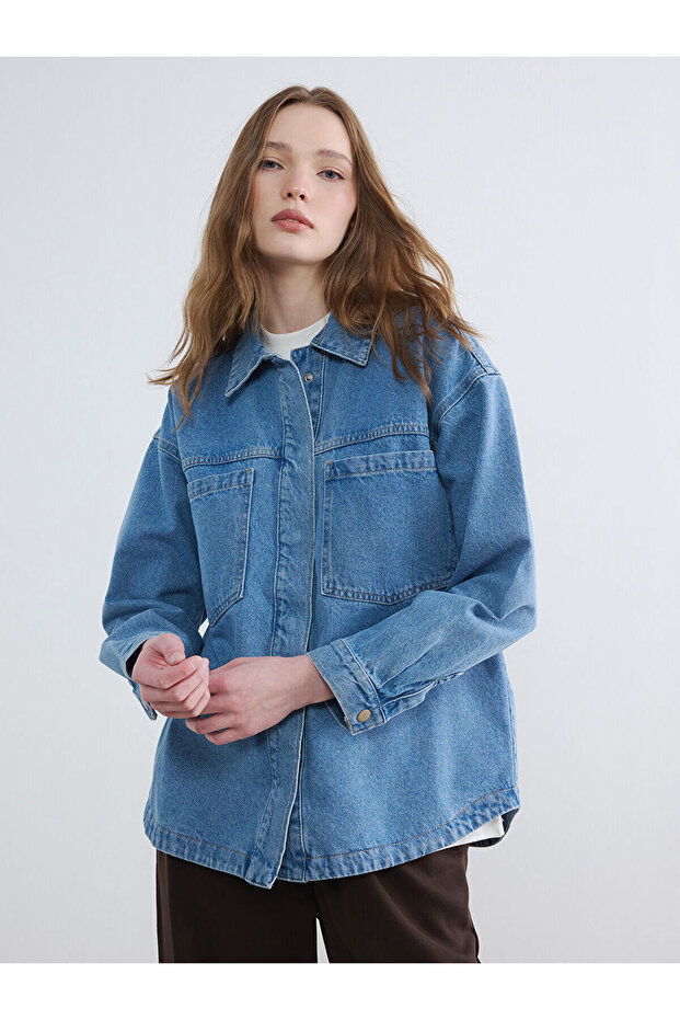 Nevavm Shirt Collar Women's Jean Jacket with Difference