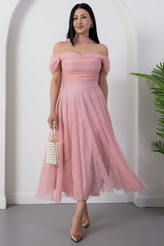 Sweetheart Neckline Low Sleeve Lace Dress Drp2079