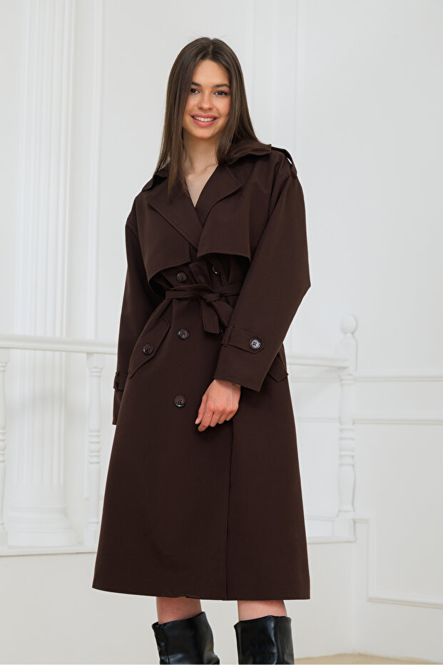 Long Draped Trench Coat with Pockets