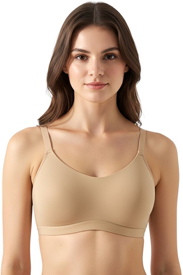 Women's Skin Color Minimizer Gathering Wide Strap Non-Padded Bra