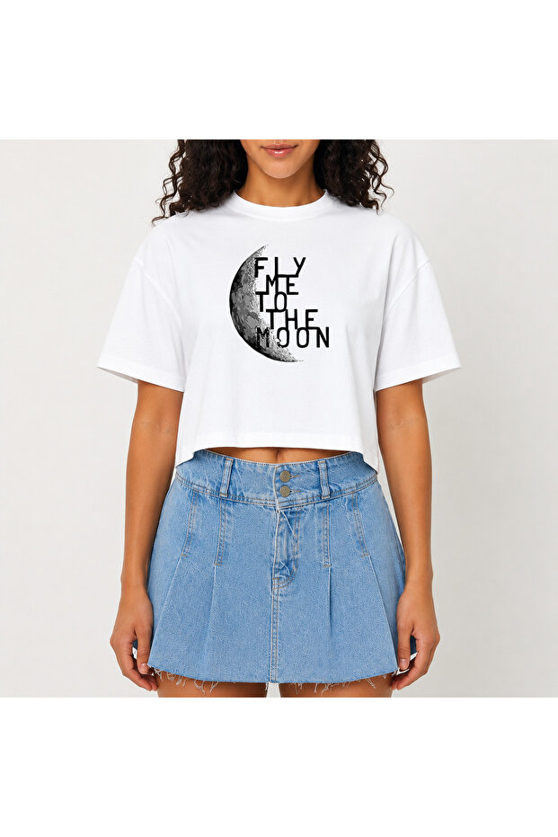 Crop T-Shirt White Printed Relaxed Fit Raw Cut Basic Short Tshirt