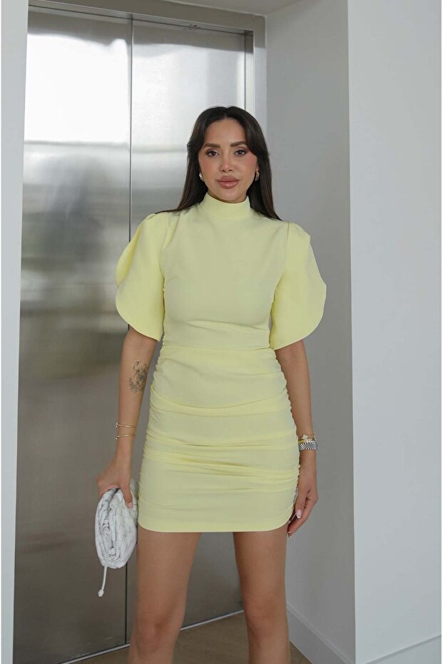 Yellow Force Volume Dress with Sleeve Detail