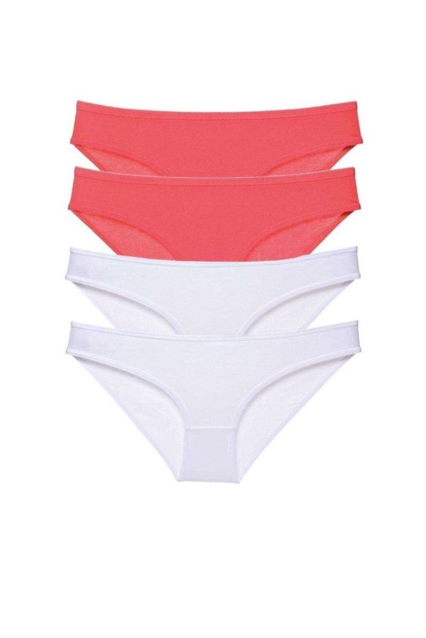 Glb-Stl41414 4 Pieces Eco Set Lycra Women's Slip Panties Fuchsia White