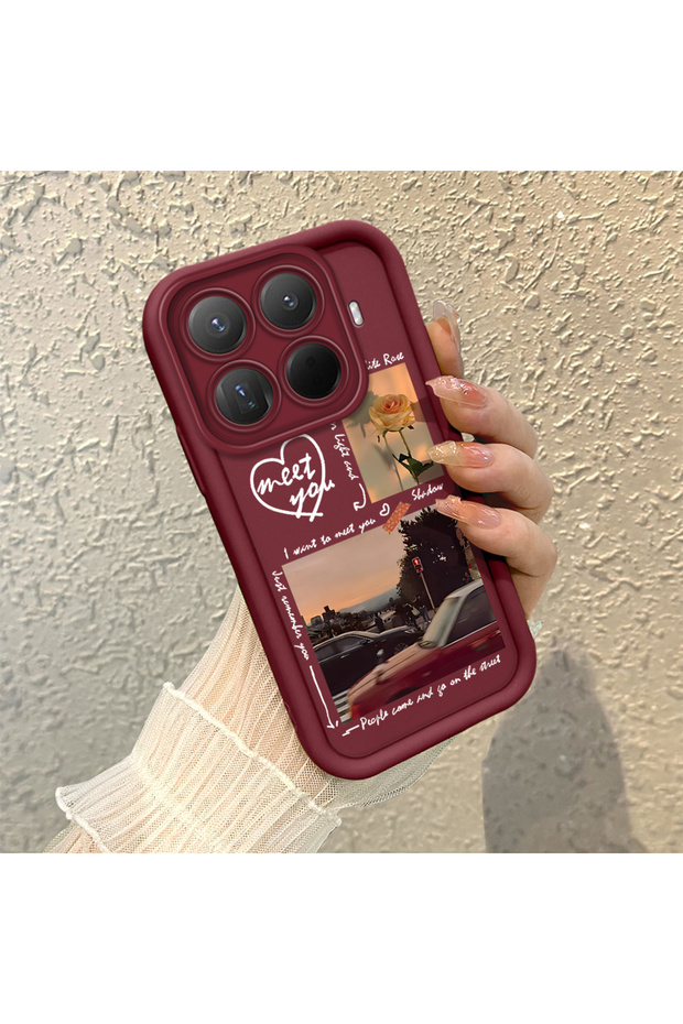 Mi 15t Pro Compatible Claret Red Frame Vintage Photo Collage Motif Flexible Silicone Case