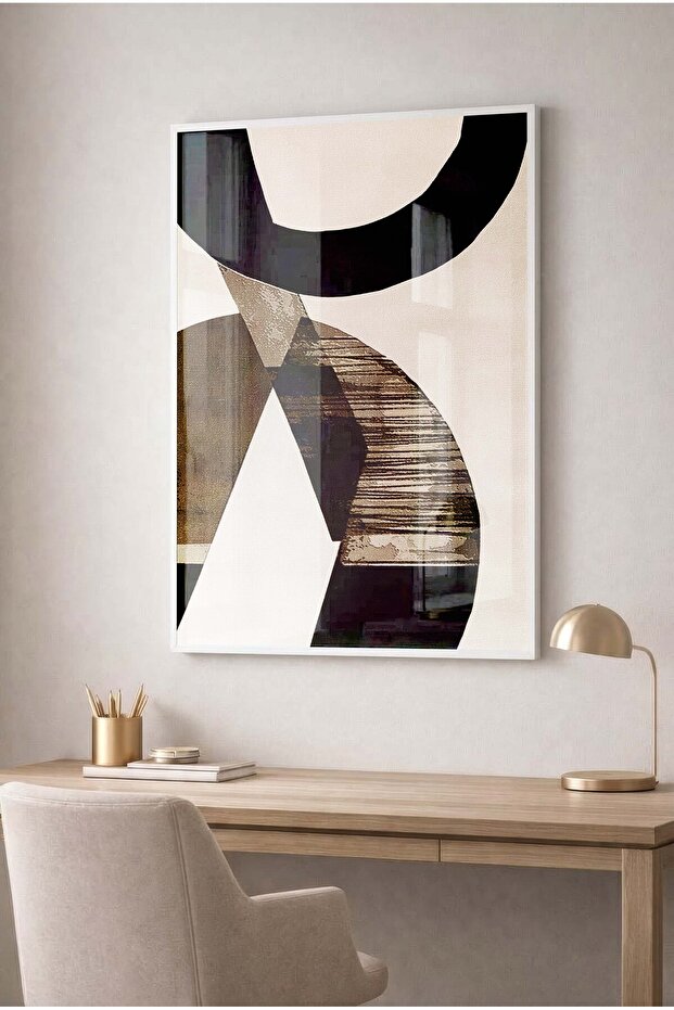 Black and Bronze Minimalist Geometric Glass Board - White Metal Framed Board for Home, Work, and School