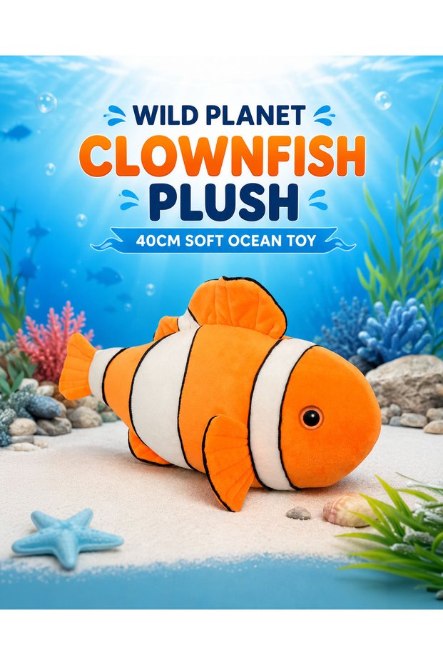 Clownfish Plush Toy 40cm Soft Ocean Stuffed Animal for Kids Cute Marine Fish Plush Doll Ultra Soft Cuddly Sea Life Pillow Educational Gift Toy for Boys Girls Bedroom Decor
