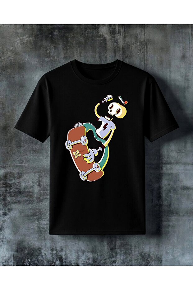 Skeleton Robot Printed Oversize T-Shirt - 1