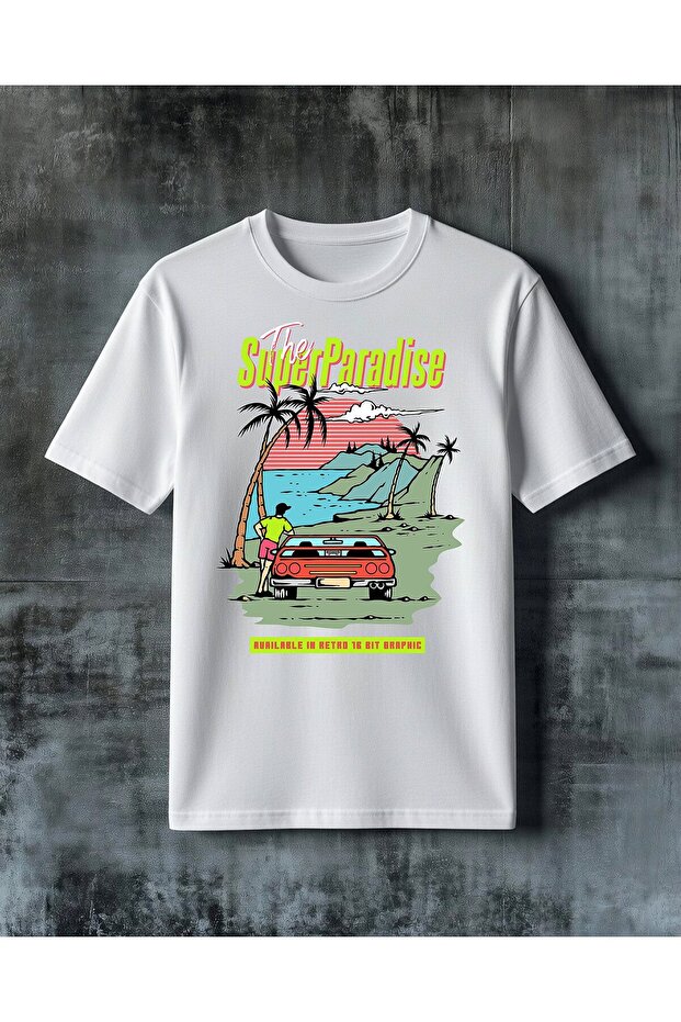 تي شيرت كبير الحجم مطبوع عليه surfer paradise retro arabasi