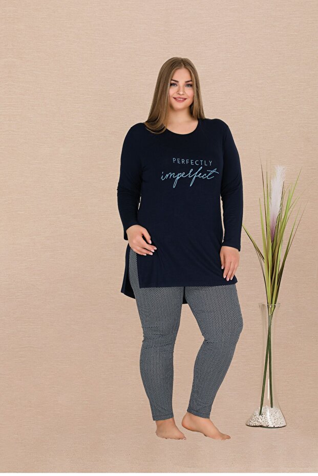 Patterned Long Sleeve Plus Size Pajama Set