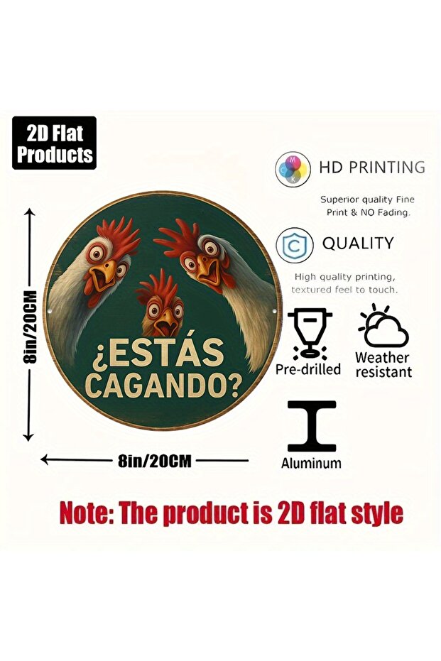 HELLOYOUNG TYA-1045150-20cm Cartel Decorativo de Aluminio 2D Redondo, Placa Retro Temática de Gallo