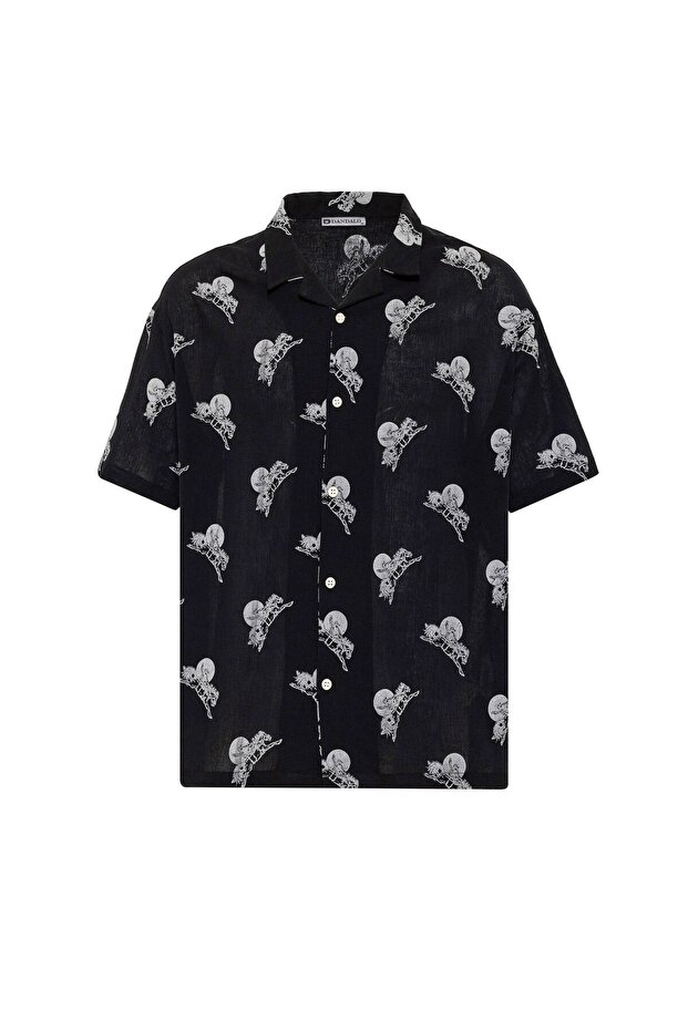 Patterned Short Sleeve Oversize Shirt