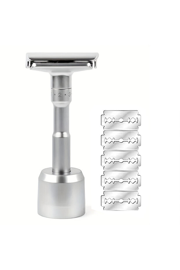 with base Men's Manual Rotary Shaver - Stainless Steel Double-Sided Blades Adjustable Rotating Head