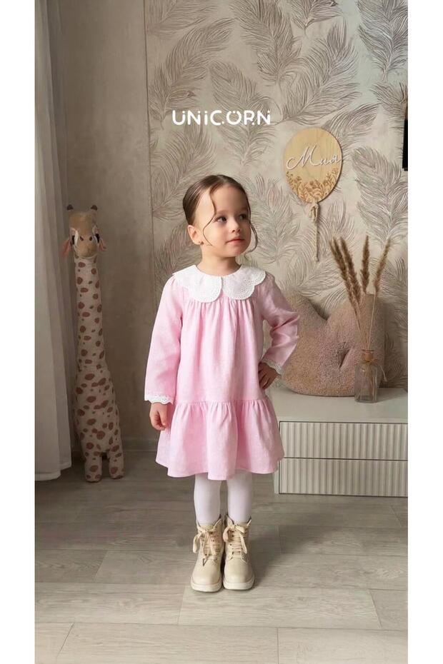 Pink Princess Girl's Festive Baby Collar Muslin Fabric Dress for Ages 2-8