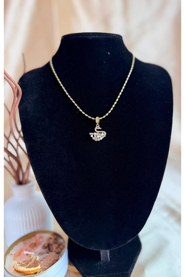 Swan Model Zircon Stone Gold Women's Steel Necklace