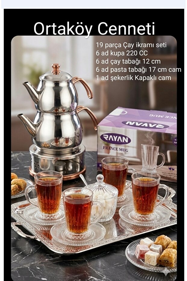 M C Madeleine 19-Piece Breakfast Keyf Tea Set 220 Cc Mug 12 cm Plate 17 cm Cake Plate. Hood. Sugar Bowl