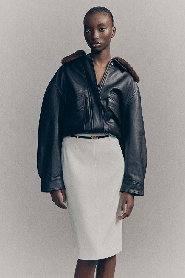 Belted pencil skirt