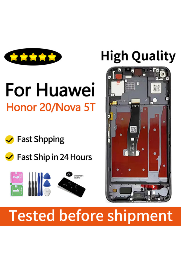 شاشة LCD سوداء بدون إطار 6.26 بوصة من فئة AAA لهاتف Nova 5T YAL-L61 مع لوحة لمس رقمية وإطار لهاتف Honor