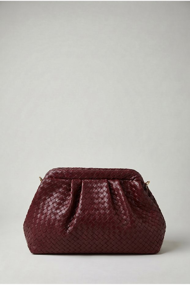 Women's Burgundy Knitted Textured Pleated Scholarship Portfolio and Shoulder Bag 2593 Cnt0003