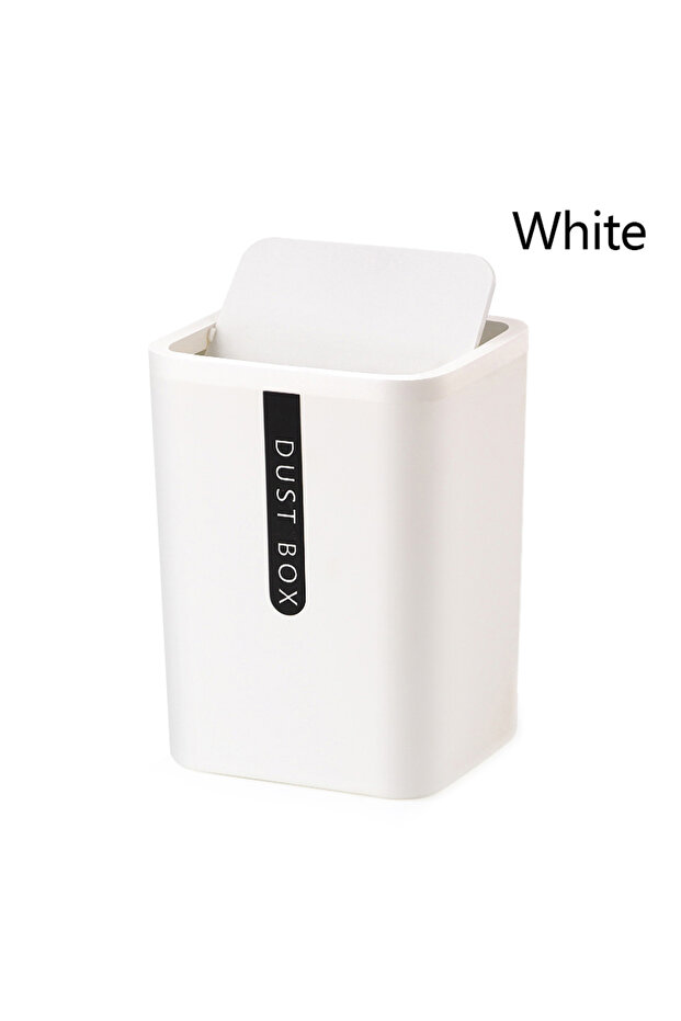 White Desktop Small 360 Degree Shake Cover Storage Bucket Mini Trash Can Small Waste Bin Lightweight