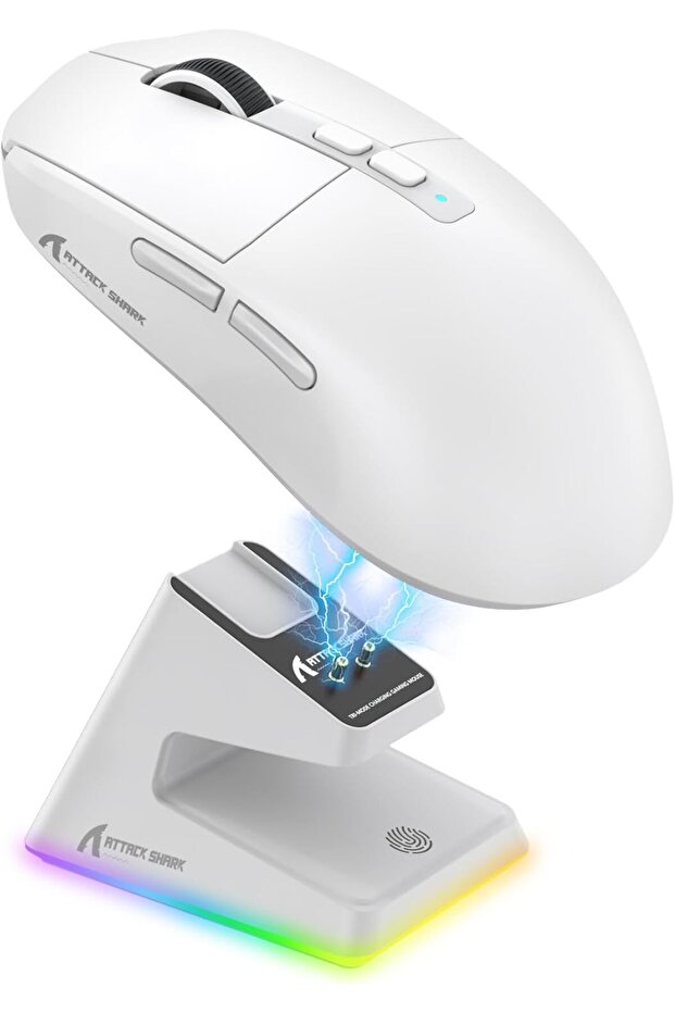 ماوس ألعاب لاسلكي خفيف الوزن ATTACK SHARK X6 أبيض أصلي مع قاعدة شحن بإضاءة خلفية RGB، إصدار جديد