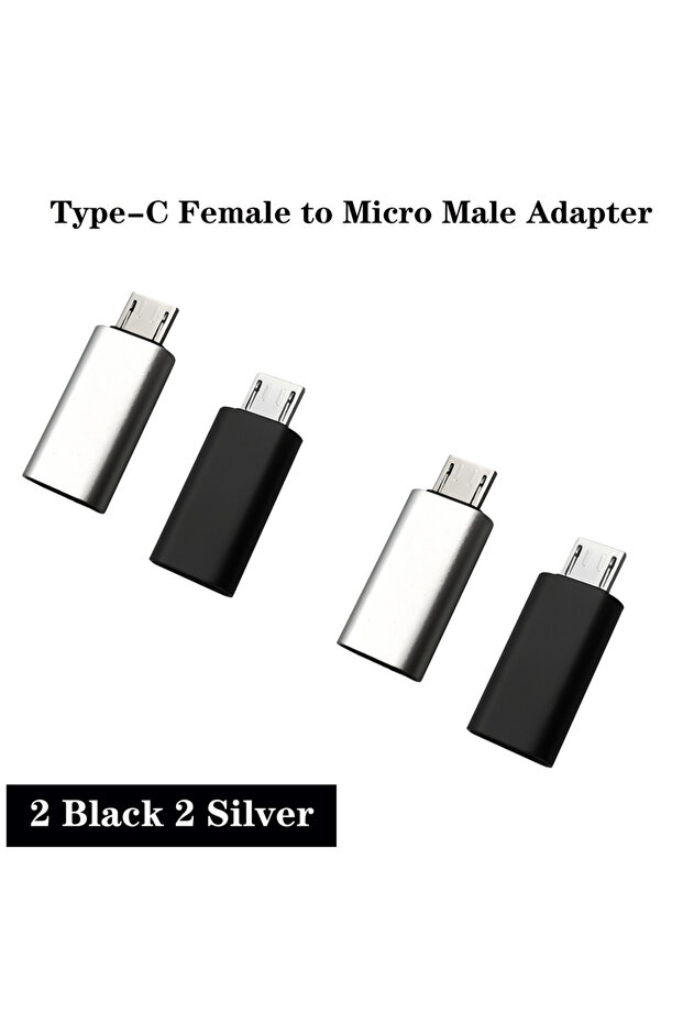 2 أسود و2 فضي، 1/2/4 قطع محول USB C إلى Micro USB، محولات أنثى من النوع C، للشحن ونقل البيانات