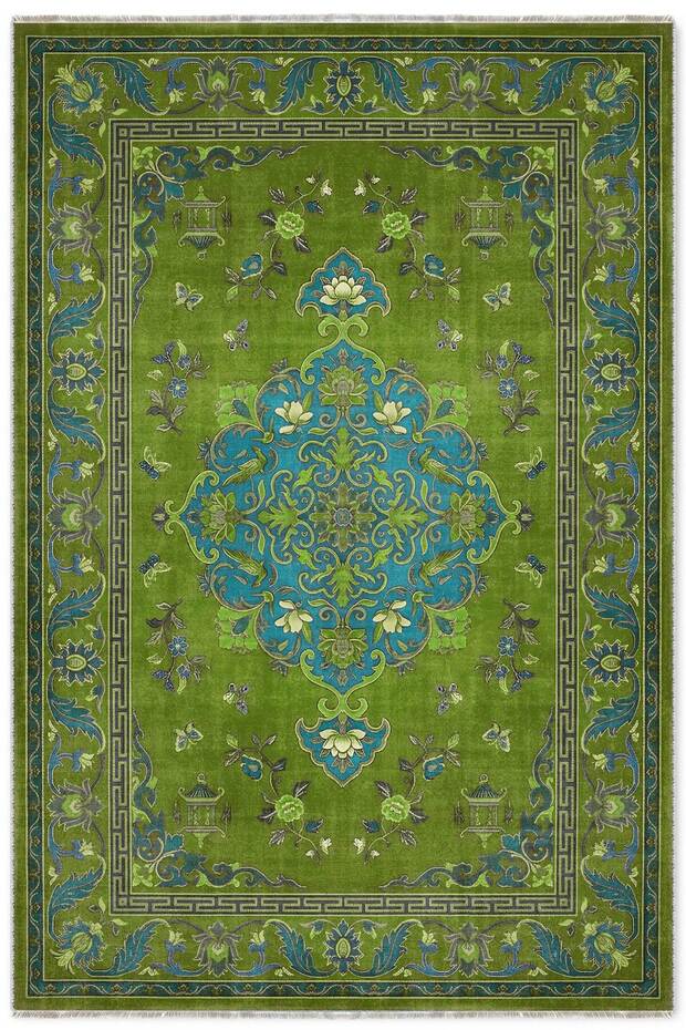 Pistachio Green Retro Vintage Chenille Carpet Rug Runner Non-Slip Washable Living Room Kitchen Hallway
